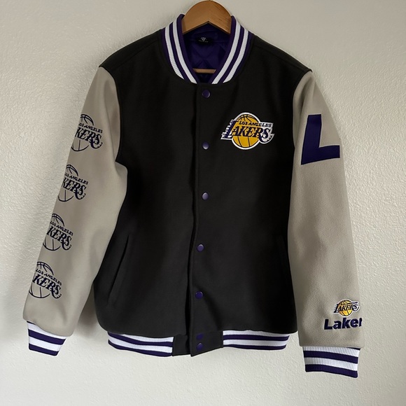 NBA Other - Los Angeles Lakers NBA Ultra Game Varsity Letterman Jacket Grey